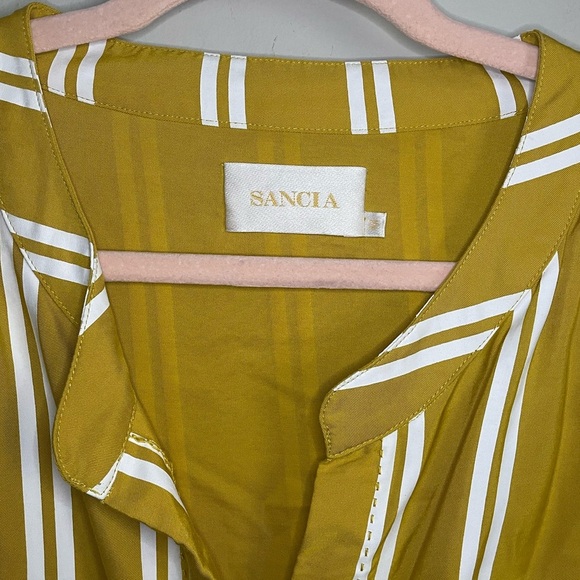 Anthropologie SANCIA Striped Mustard Flutter Sleeve Dress - Picture 3 of 12